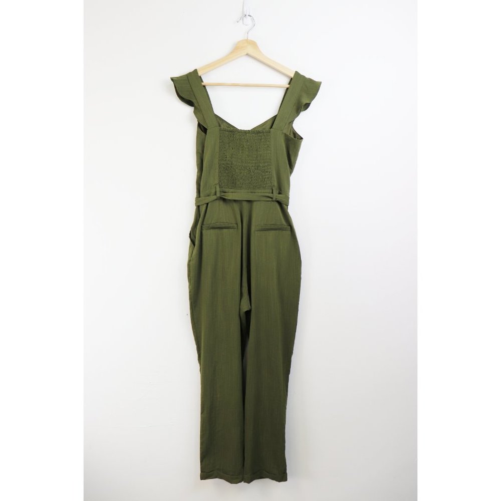 Heartloom Olive Green Button-Front Tie-Waist Jumpsuit - Picture 7 of 7